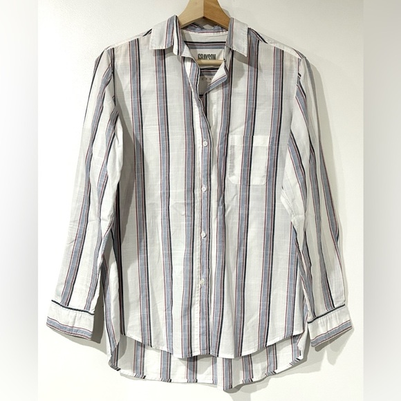 Grayson The Hero Button-Up Washed Cotton Top Ida White Stripe 2 S Anthropologie - Picture 4 of 9